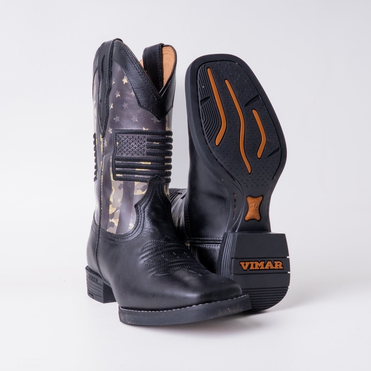Bota Masculina Country Vimar Atlanta Preto/ Estampa Camo em Couro Legítimo | Bico Redondo — Edição Limitada