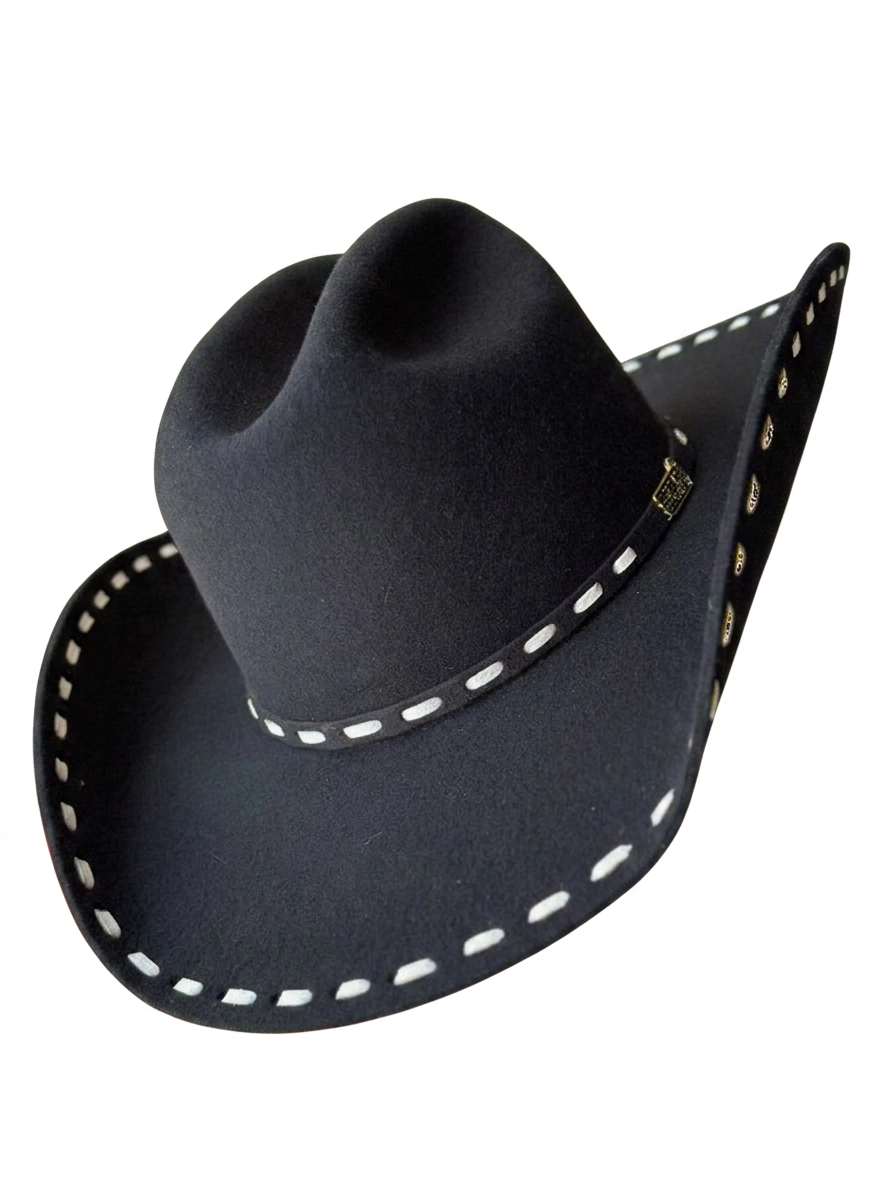Chapéu Country Feminino Eldorado Preto | Aba Larga — Eldorado Farm Girl Preto Vies Branco — Edição Autoral