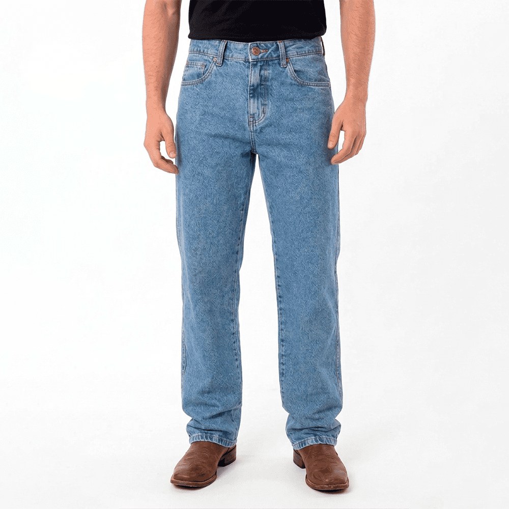 Calça Jeans Masculina Rancheiro Country Azul Claro em Denim Premium com Elastano | Modelagem Western — Lone