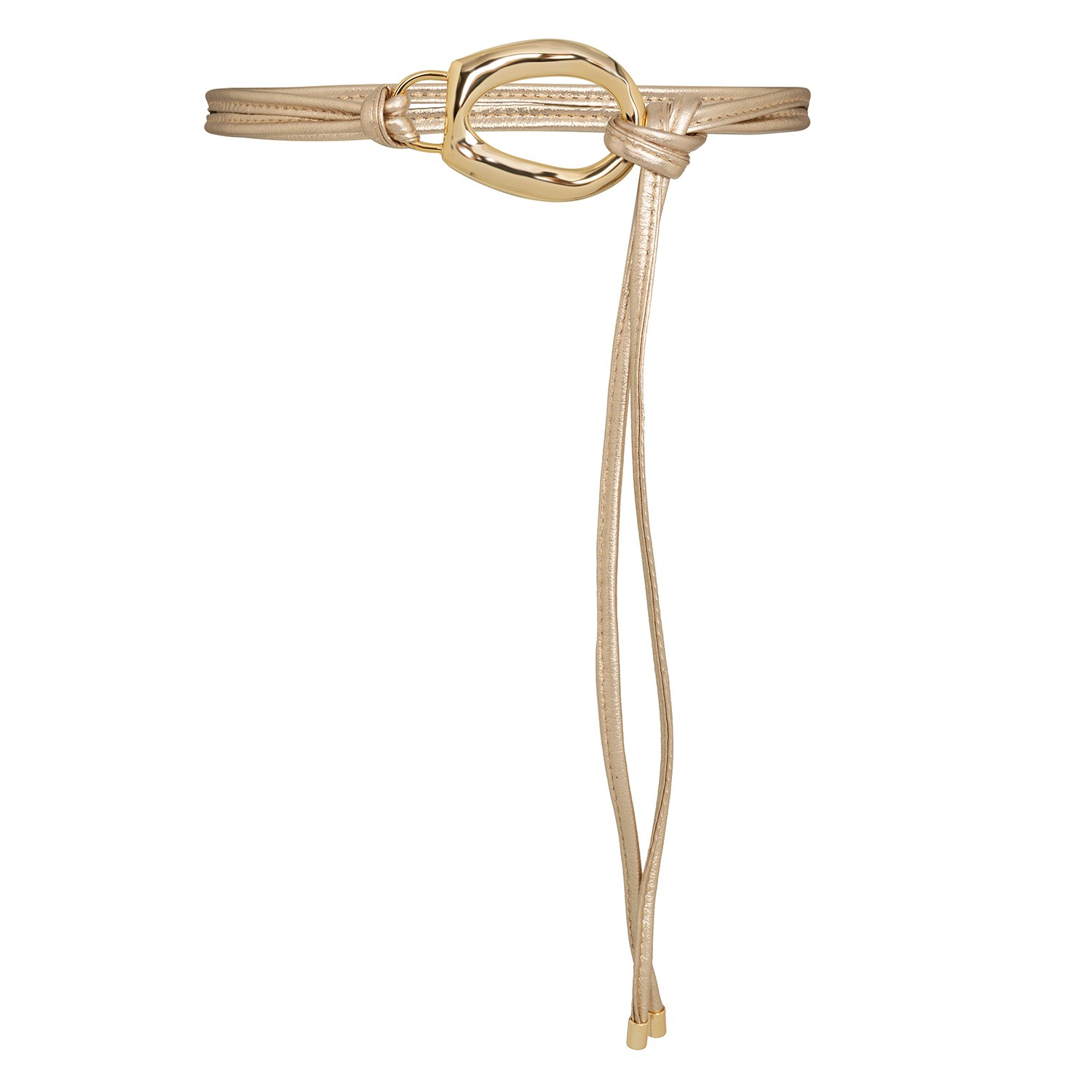 Fivela Feminina Elegante Cinto de Cordão Fino com Fivela Orgânica Dourada- 1,0 cm em Zamac | Dourado — Edição Personalizável