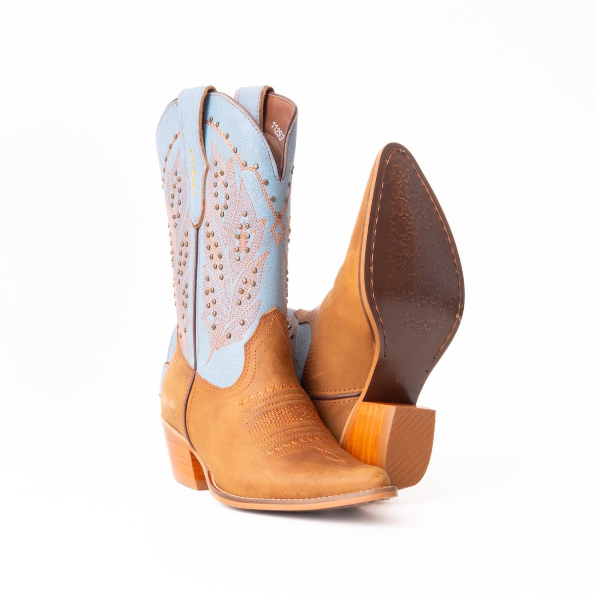 Bota Feminina Country Vimar Fossil Caramelo/ Corriente Oceano em Couro Legítimo | Cano Médio — Edição Autoral