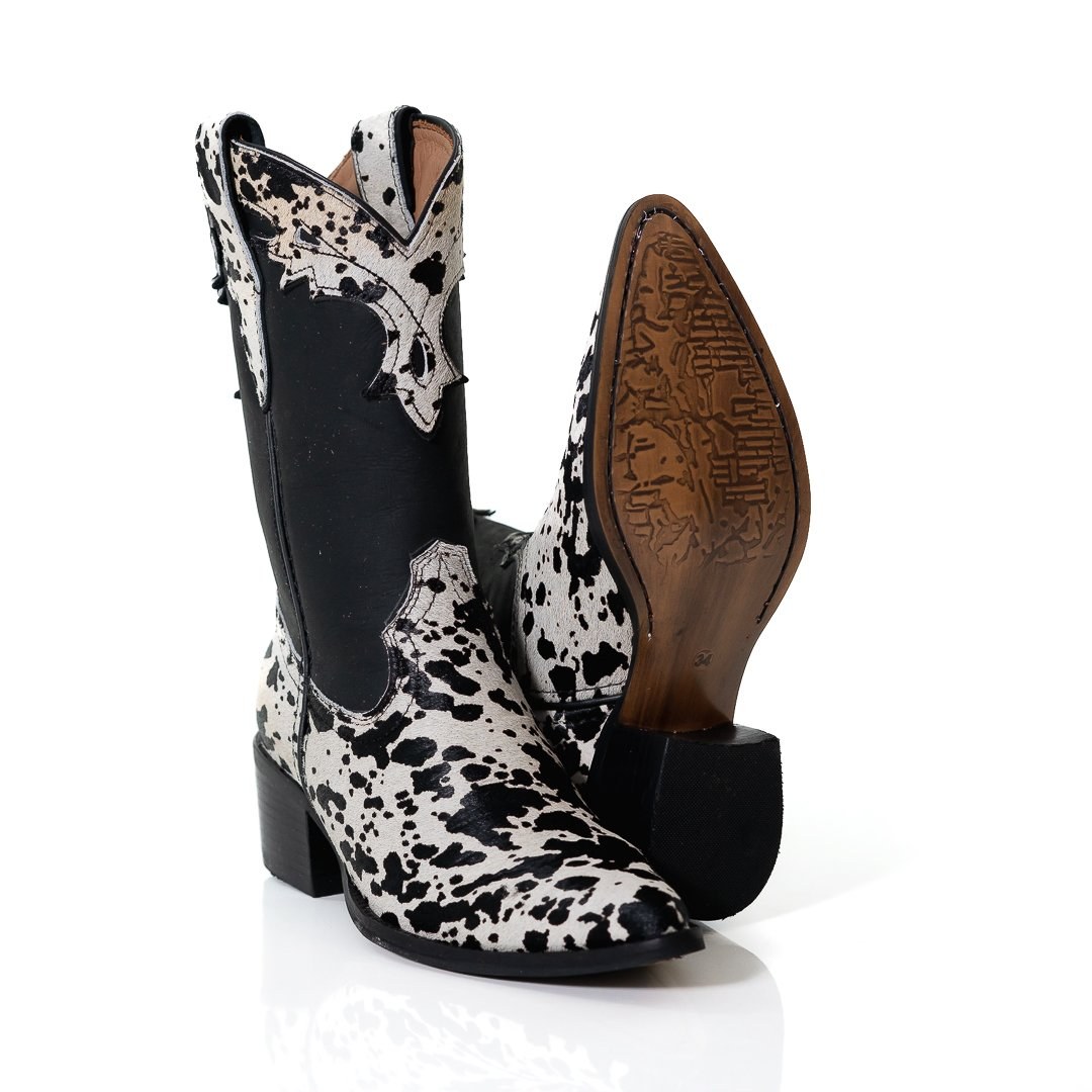 Bota Feminina Country Vimar Pelo Tordilho Black/ Fóssil Preto em Couro Legítimo | Cano Médio