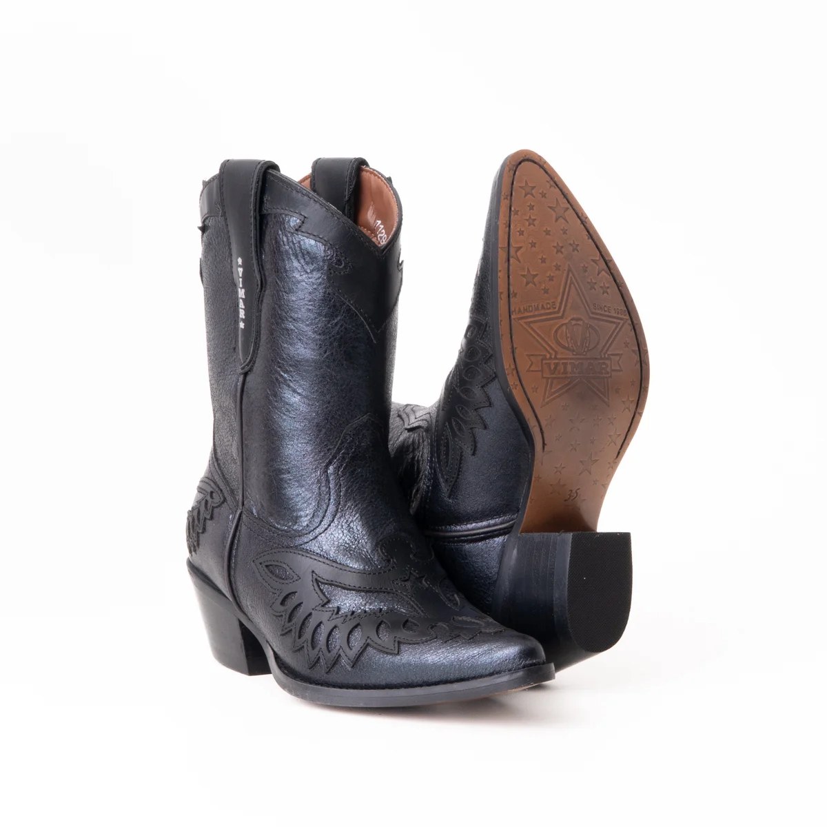 Bota Feminina Country Vimar Metal Black/ Fossil Preto em Couro Legítimo | Cano Médio — Edição Autoral