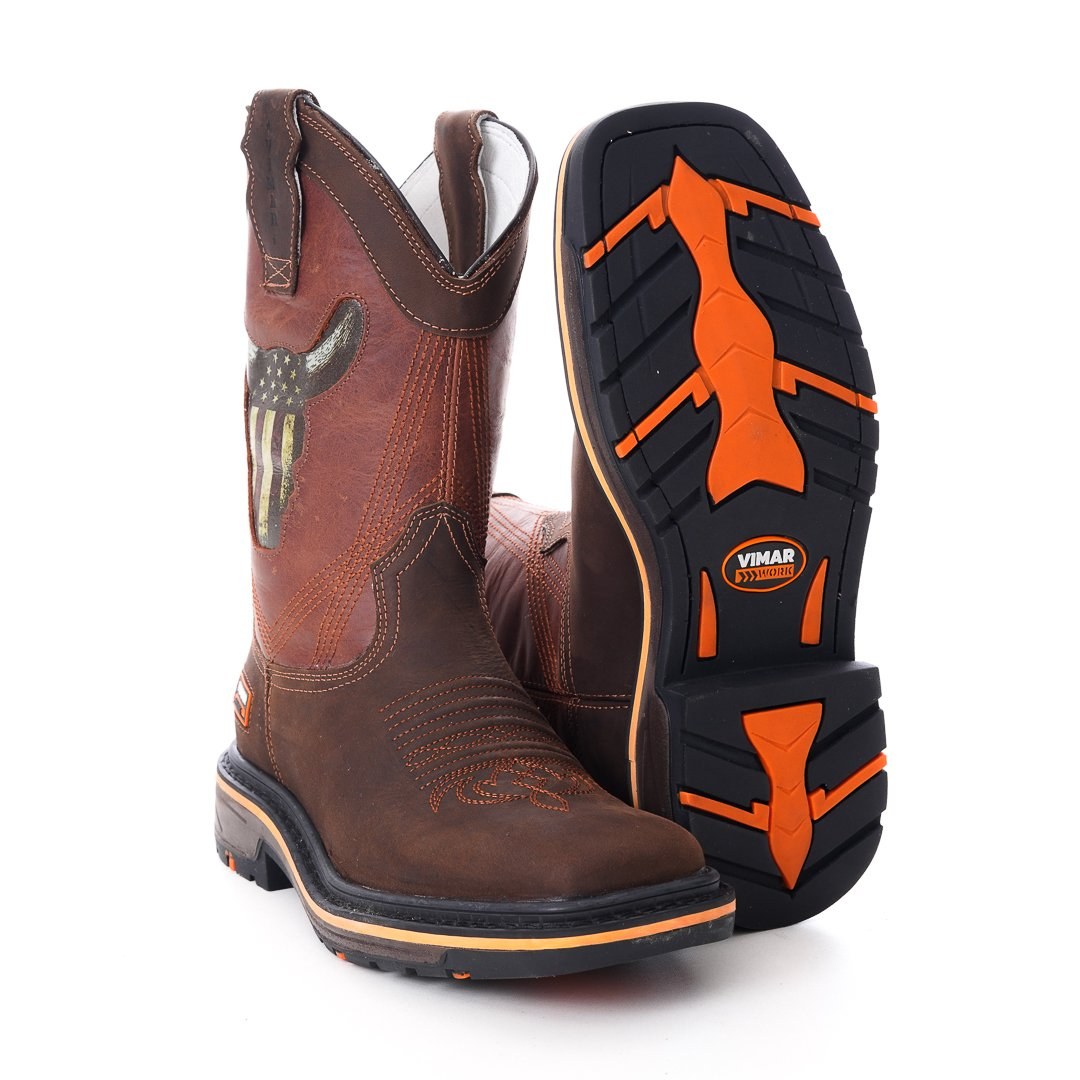 Bota Masculina Country Vimar Cafe/ Sela em Couro Legítimo | Bico Redondo — Edição Limitada