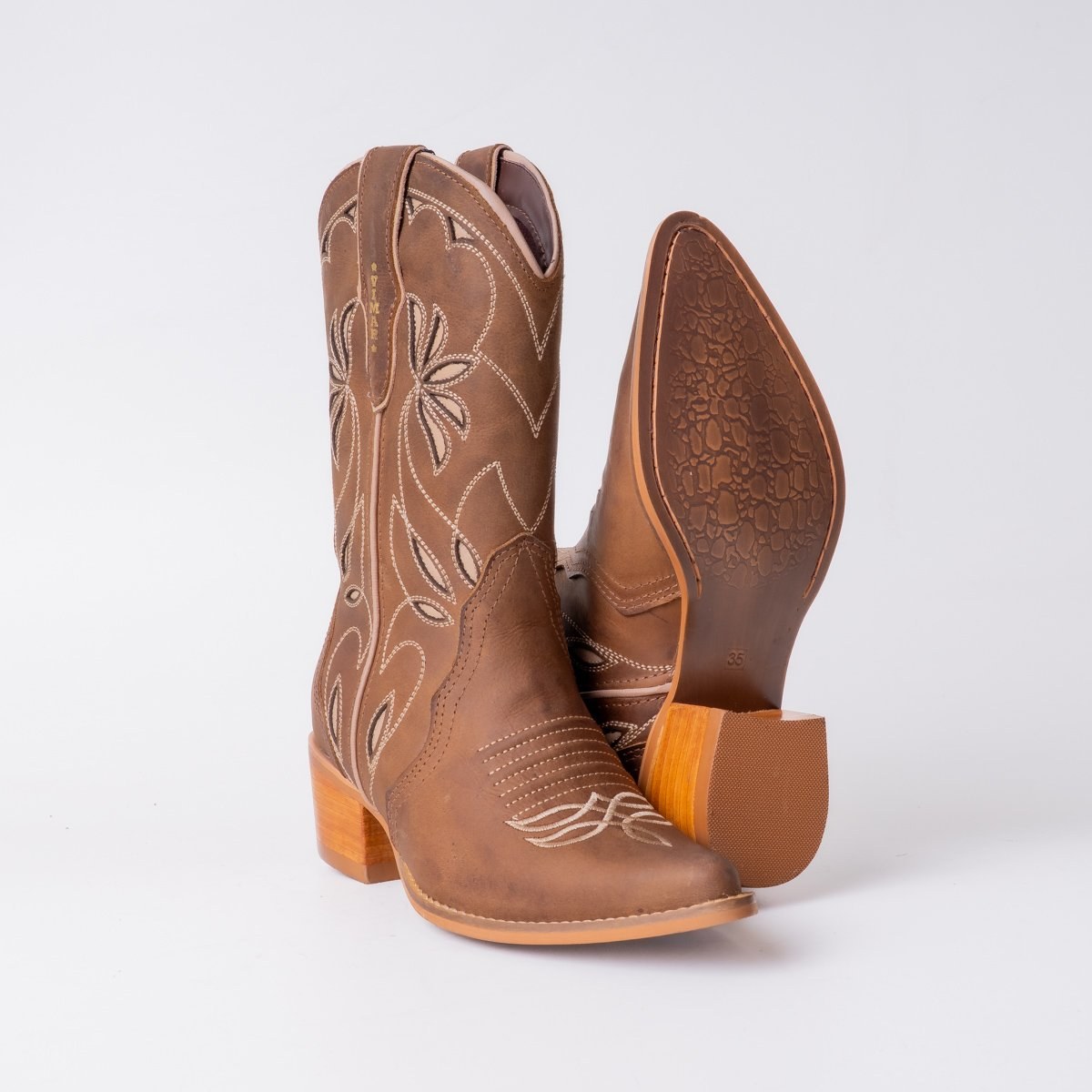 Bota Feminina Country Vimar Fossil Castanho/ Travel Bambu em Couro Legítimo | Cano Médio — Edição Autoral