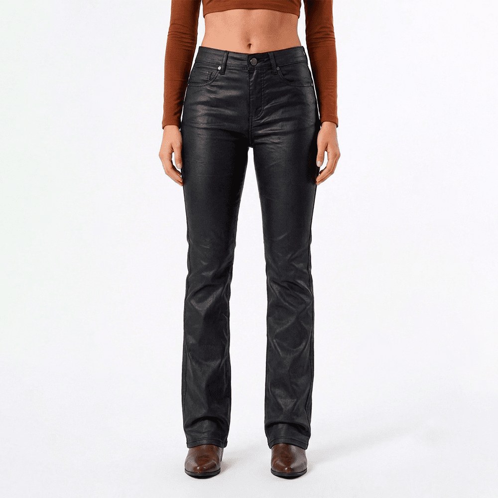 Calça Jeans Feminina Flare Country Preto Encerado em Denim Premium com Elastano | Modelagem Western — Lone