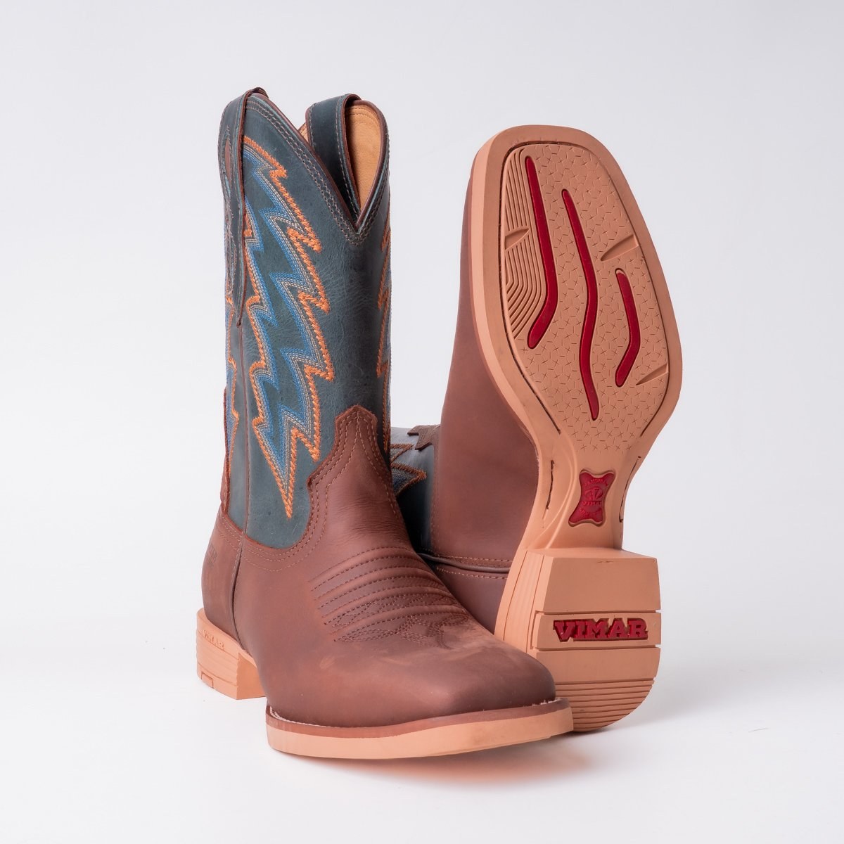 Bota Masculina Country Vimar Hidro Oil Havana/ Fossil Celeste em Couro Legítimo | Bico Redondo — Edição Limitada