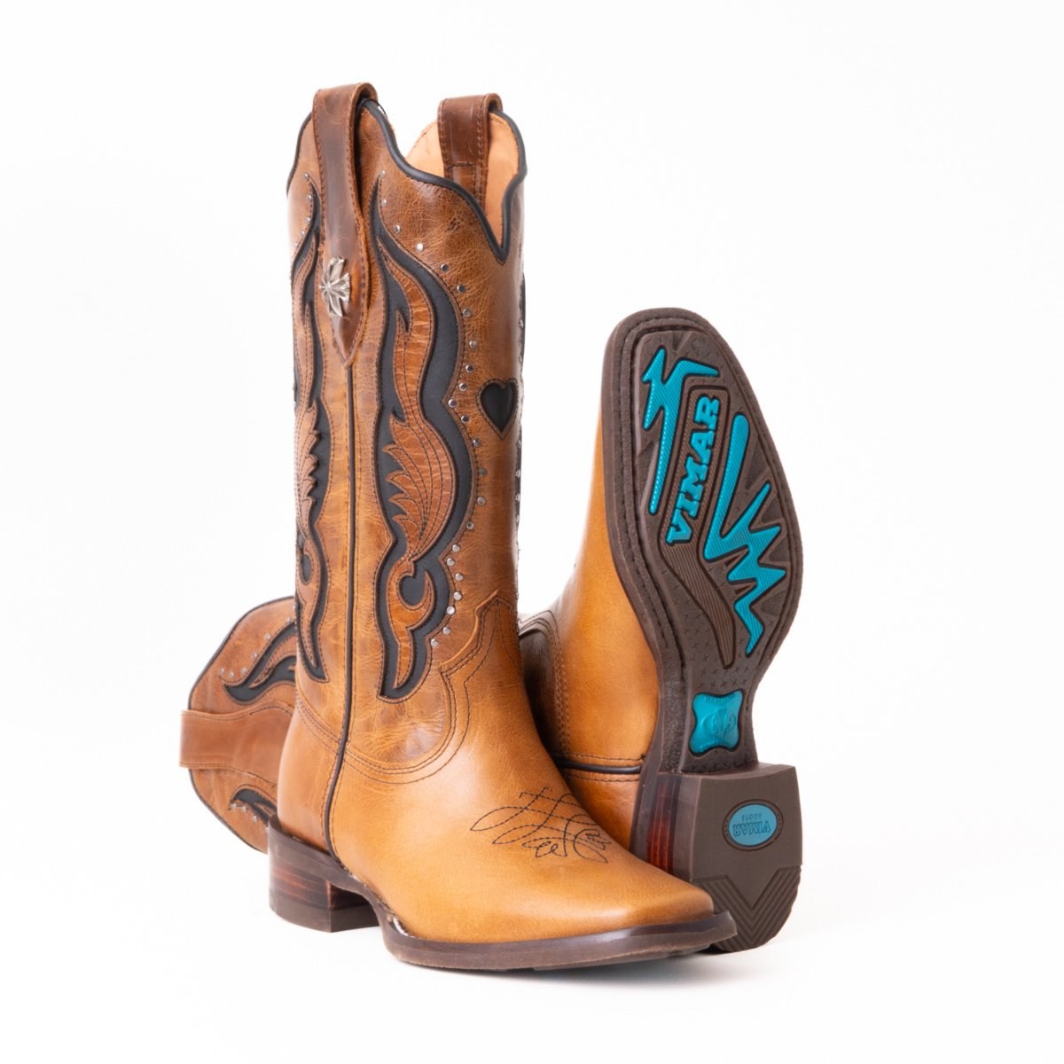 Bota Feminina Country Vimar Fossil Castanho Caramelo/ Fossil Preto em Couro Legítimo | Cano Médio — Edição Limitada