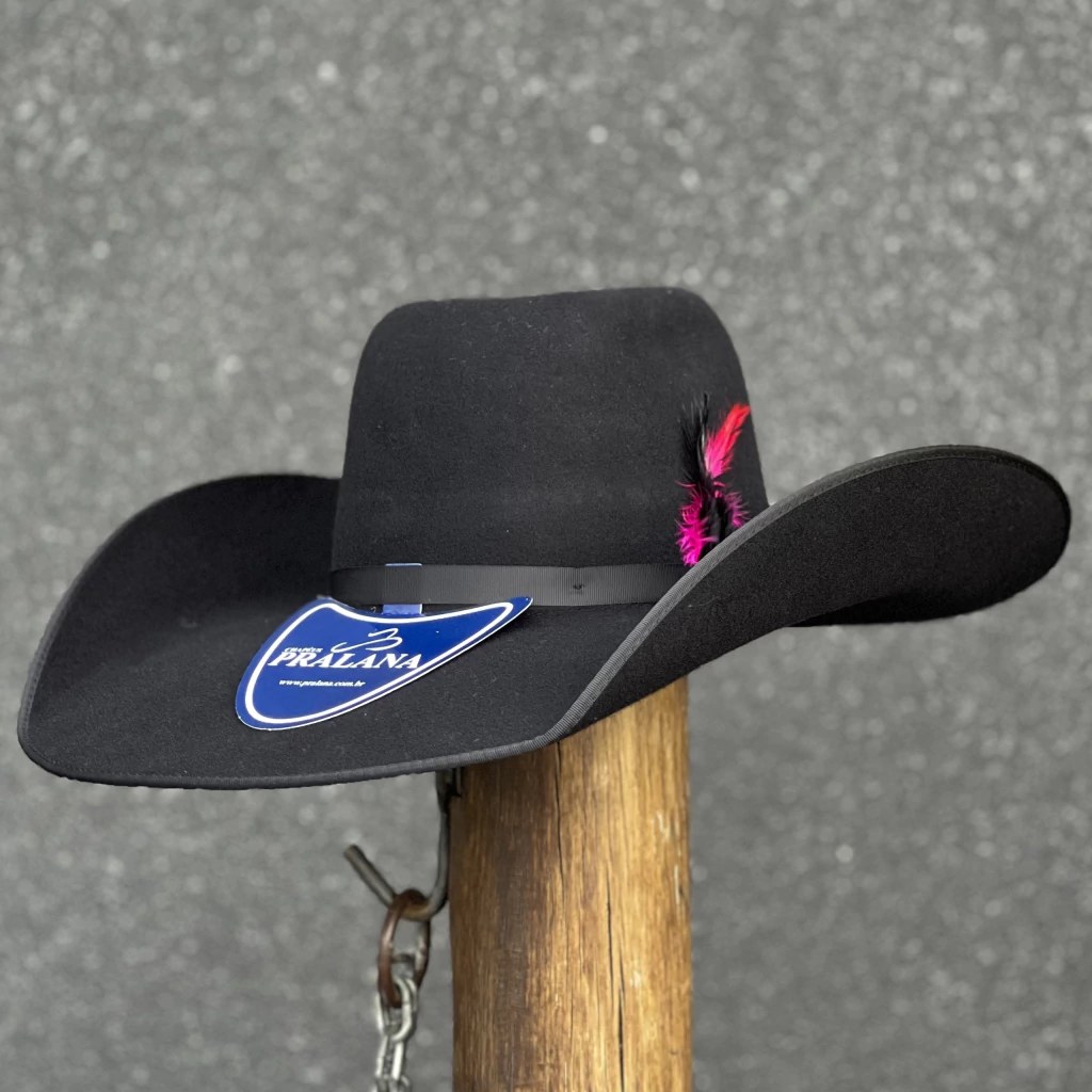 Chapéu Country Masculino Pralana Preto | Aba Larga — EXTREME PRALANA DE FELTRO E VIÉS PRETO ABA 13 — Edição Autoral