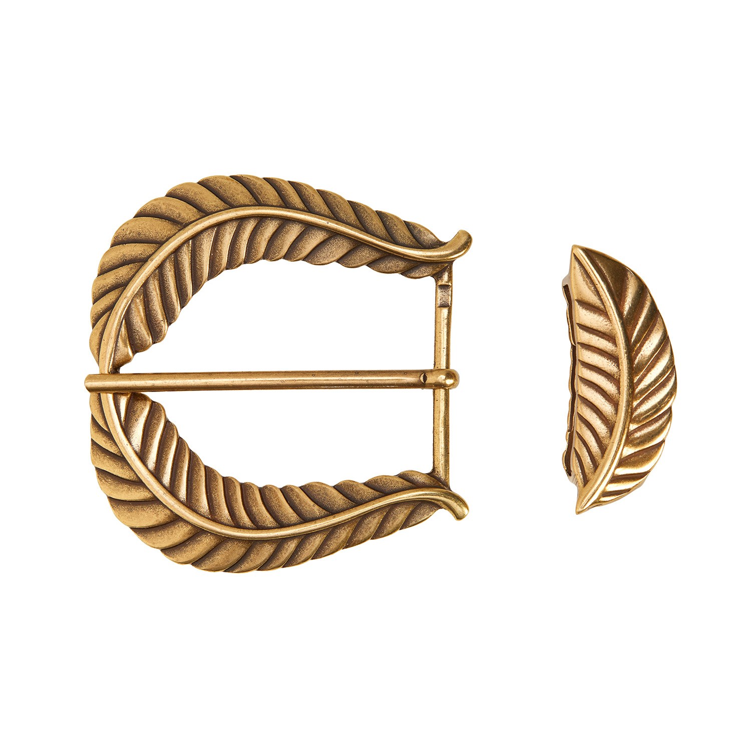 Fivela Feminina Elegante e Passante Ouro Velho Folhas em Zamac | Dourado — Edição Personalizável