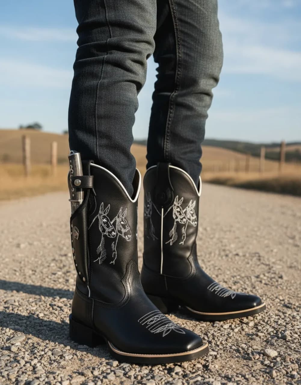 Bota Texana Masculina Muladeira Castanho Envelhecido | Bainha com Faca Retirável