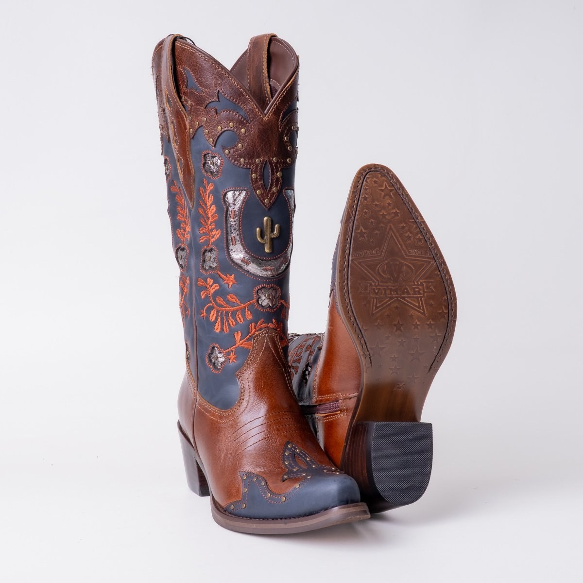 Bota Feminina Country Vimar Fóssil Marinho/ Atlanta Cafe em Couro Legítimo | Cano Médio — Edição Autoral