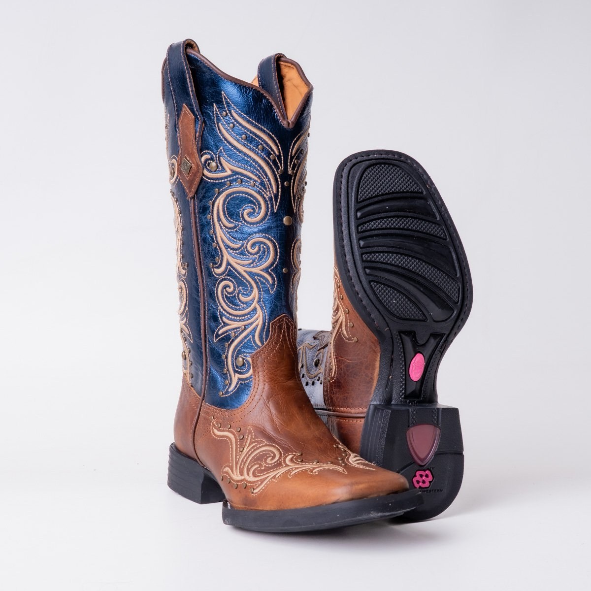 Bota Feminina Country Vimar Savana Cacau/ Metal Safira em Couro Legítimo | Bico Redondo — Edição Limitada