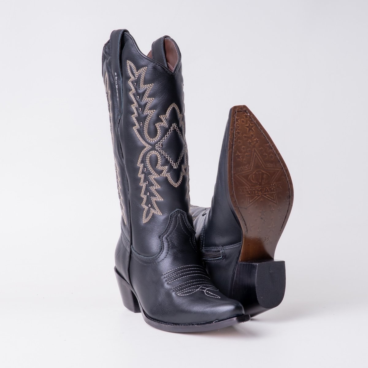Bota Feminina Country Vimar Travel Preto em Couro Legítimo | Cano Médio — Edição Autoral