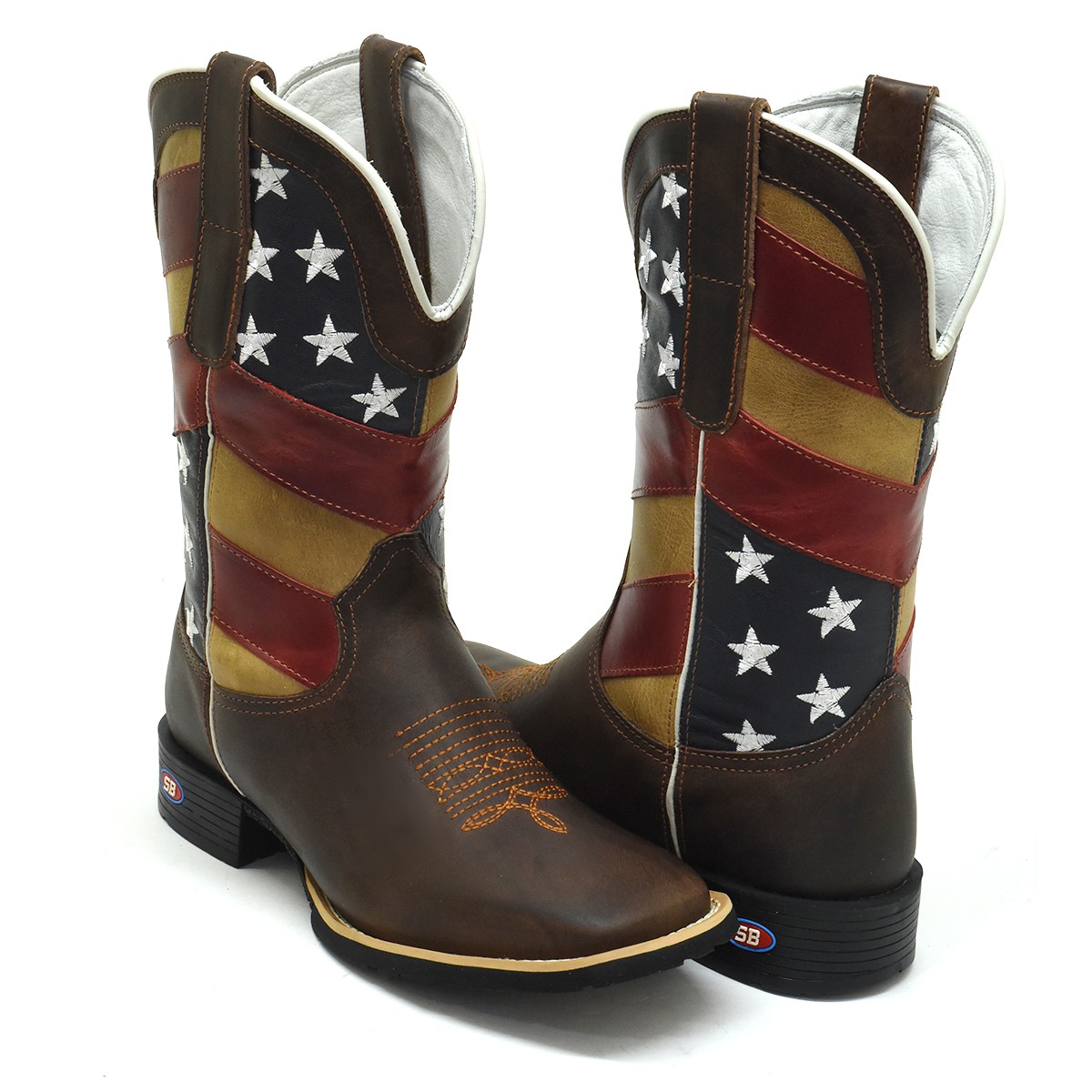 Bota Texana Masculina Americana Country Marrom | Bico Quadrado Sola Preta