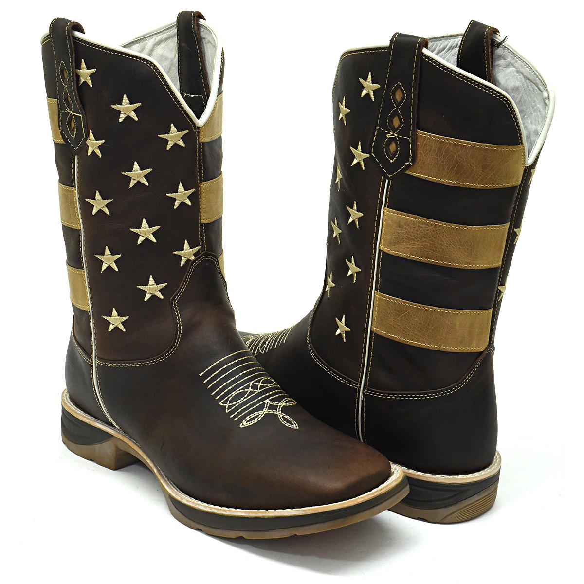 Bota Texana Masculina Americana Bordada Bandeira USA | Sola Jump Reforçada