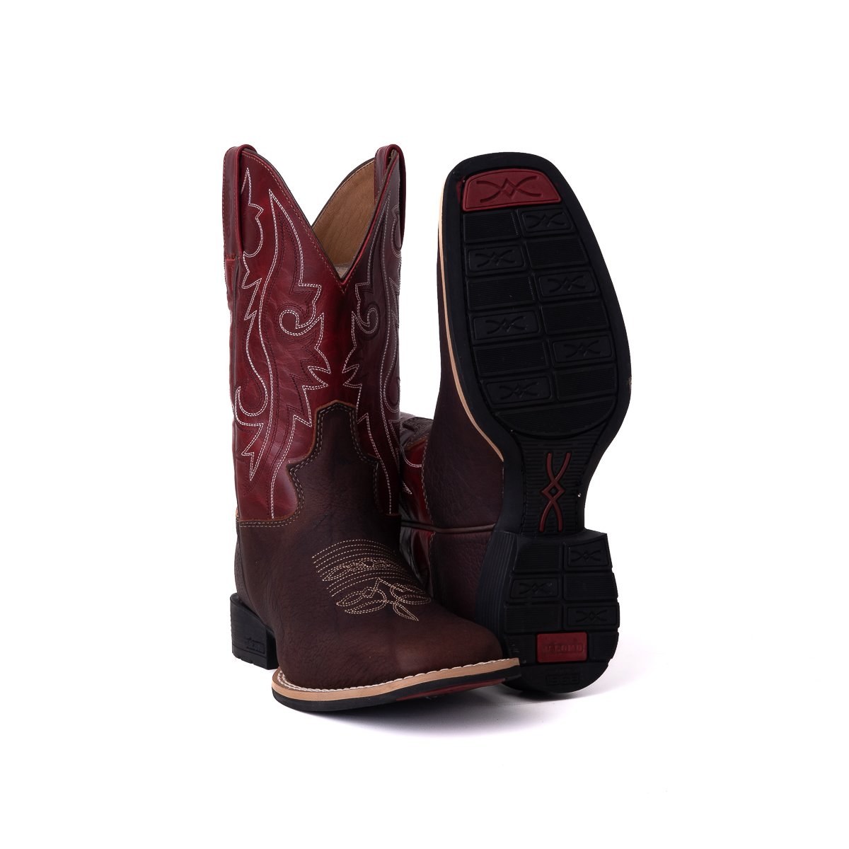 Bota Masculina Country Jácomo Cabeça Cafe/ Fossil Vermelho em Couro Legítimo | Bico Redondo — Edição Limitada