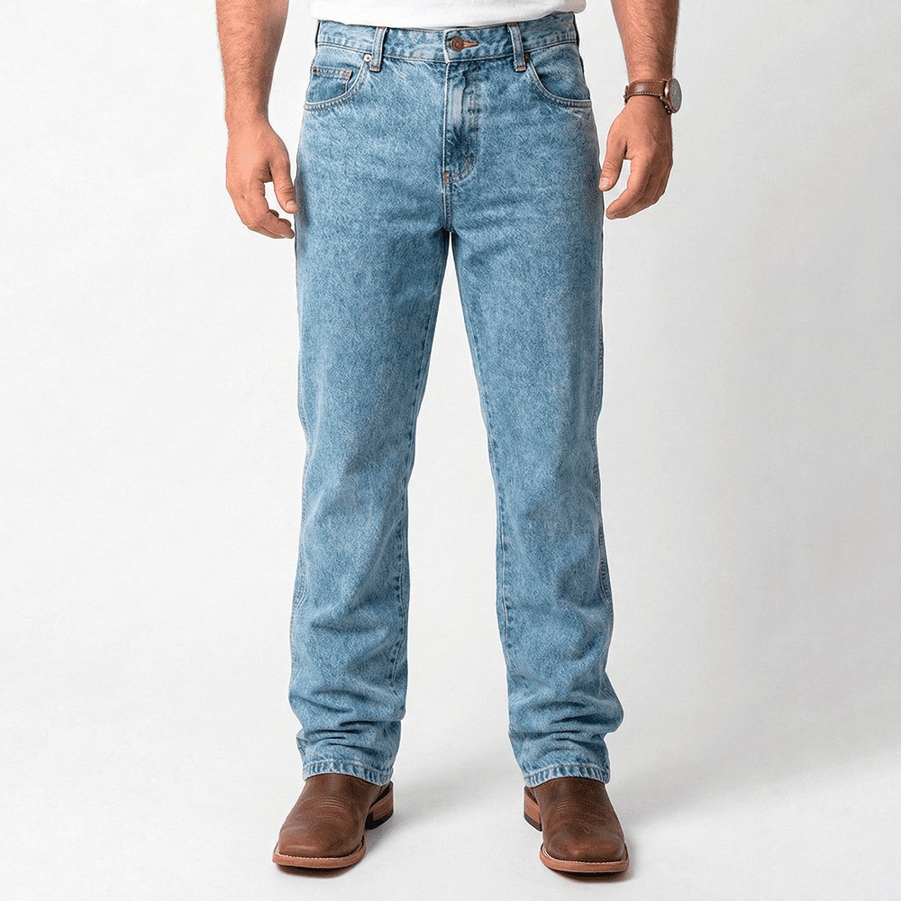 Calça Jeans Masculina Country Country Lavagem Clara em Denim Premium com Elastano | Modelagem Western — Lone