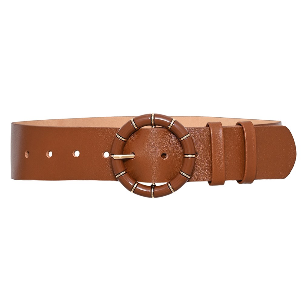 Fivela Feminina Elegante Cinto de Couro com Fivela Dourada - 4,5 cm em Zamac | Caramelo — Edição Personalizável