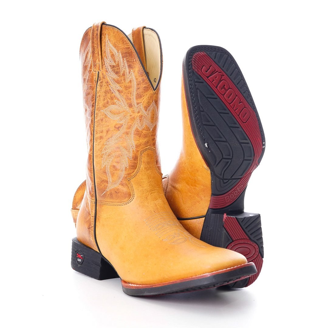 Bota Masculina Country Jácomo Fossil Mostarda em Couro Legítimo | Bico Redondo — Edição Limitada