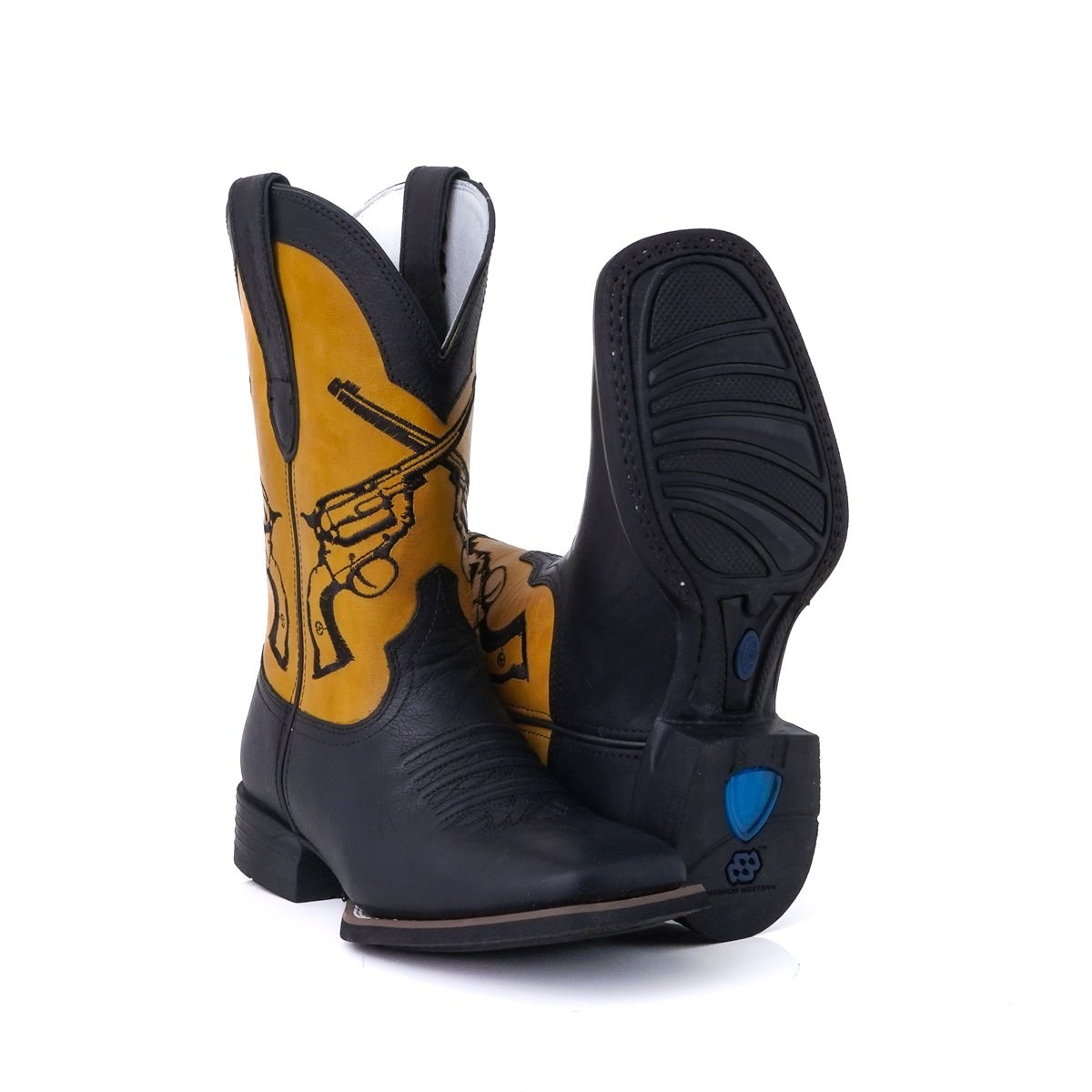 Bota Masculina Country Vimar Discovery Preto/ Vecchio Amarelo em Couro Legítimo | Bico Redondo — Edição Limitada