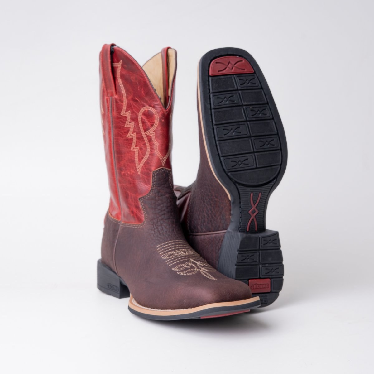 Bota Masculina Country Jácomo Cabeça Cafe/ Fossil Vermelho em Couro Legítimo | Bico Redondo — Edição Limitada