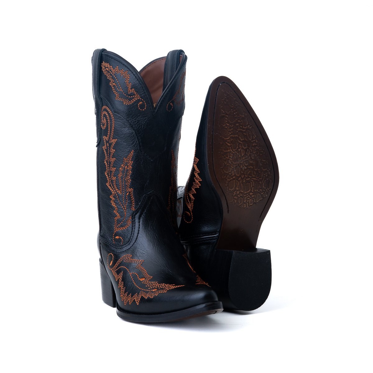 Bota Feminina Country Vimar Atlanta Preto/ Toscana Preto em Couro Legítimo | Cano Médio